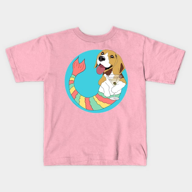 Quincy the Beagle Mermutt Kids T-Shirt by abrushwithhumor